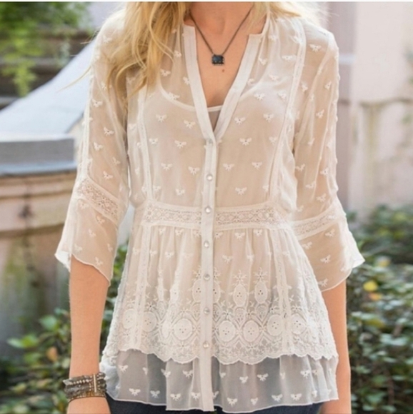Sundance Misty Dreams Silk Crochet Lace Sheer Tunic Size Small - Picture 1 of 9